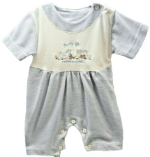 BabyS' Line combishort bleu rayé blanc motifs famille poules blanches bébé 6 ms