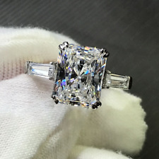 3.70Ctw Radiant & Baguettes Moissanite 3-Stones Engagement Promise Party Ring
