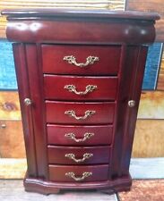 Wooden Jewelry Box~17" Vanity Top Armoire~Cherry~Side Doors~6 Drawers~Lid/Mirror