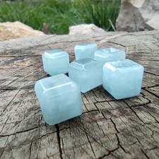  Aquamarine Natural Rolled Stone Blue Carved Ice Cube Shape 