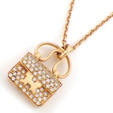 HERMES Necklace Amulette Constance Bag Motif Pave Diamond 750 Rose Gold