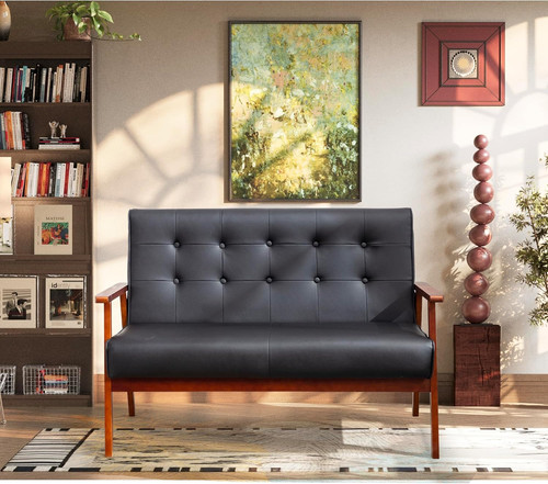 Black leather loveseat for - black,