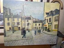 Art Naïf Huile Sur Panneau Montmartre - Place Du Tertre Signé Huille