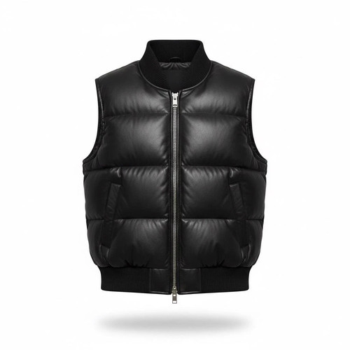 Black real leather puffer - real,