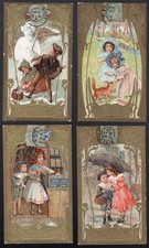 lot of 4 embossed postcards chromolithographed 1905: duosd4enfants (P46556)