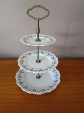 Bavaria Theresia Germany Blue Flowers Porcelain 3 Tier Cake Display