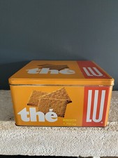 Antique Square Metal Box Lithographed Sheet Metal Collection Cookie Tea LU Orange