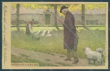 Artist Signed Hey Paul Man Spitz Dog Morgenspaziergang postcard HR2206
