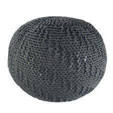 LE POUF Round Cotton Pouf Ottoman Black 18"x18"x14" Knit Foot Stool Poof Nice!
