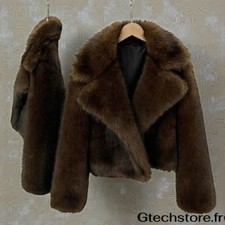 Manteau Fausse Fourrure Femme Vintage Épais, Veste Col Rabattu, Hiver Chic