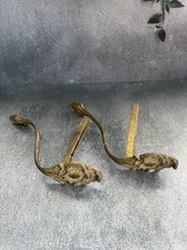 Antique French Rococo gilt brass curtain rod supports ornate salvaged pair