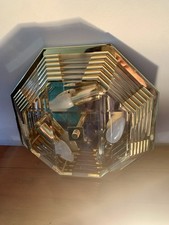 Plafonnier Moderniste Octogonal  Verre Et Laiton - Années 60 Ou 80 - Italie