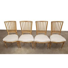 PERIOD SET FOUR LOUIS XVI PAINTED PARCEL GILT SIDE CHAIRS