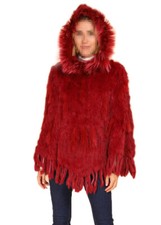 Poncho,cape en fourrure lapin, Capuche, couleur Rouge