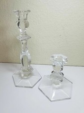 PAIR OF VAL ST. LAMBERT HEAVY CRYSTAL VINTAGE CANDLE HOLDERS 10" 5" TALL SIGNED