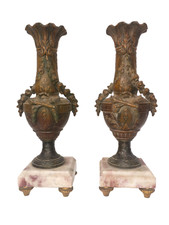 Paire Vases anciens montés sur Marbre . Cassolettes Pendule Horloge Moreau ....