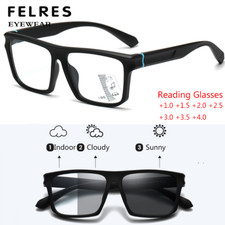 Men TR90 Progressive Multifocus Photochromic Reading Glasses Square Sunglasses