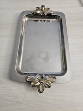 Plateau de Service Rectangulaire en Métal Argenté 32cm