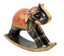 Beau Vintage Main Peint Design en Bois à Bascule Éléphant Figurine i71-615