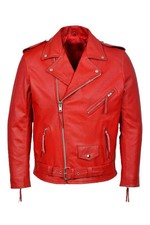 Blouson homme rouge motard moto 100 % pur cuir d'agneau manteau mode rétro