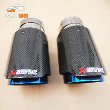 2 PCS Akrapovic Glossy Carbon Fiber Exhaust tip 76-89mm Universal Blue End pipe