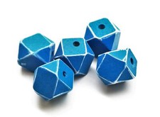 Perles en bois polygones bleu