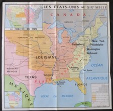 Carte ETATS-UNIS au XIXème école ROSSIGNOL map Erleichterung Landkarte