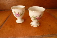 2 coquetiers porcelaine de Limoges joli décor de roses très shabby chic