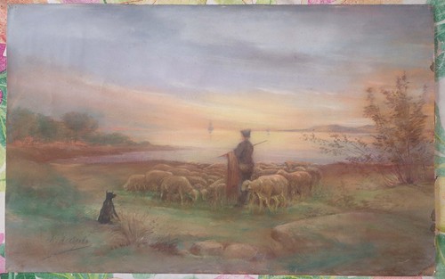 Tableau fusain paysage berger - tableau,