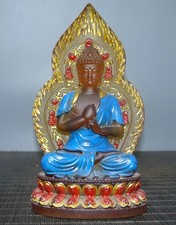 8 "Bouddhisme en verre peint sculpté siège Lotus Shakyamuni statue de Bouddha