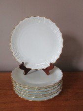 7 assiettes plates 22 cm Blanches de Limoges Chastagner liseré doré bord relief"