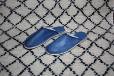 BABOUCHES en CUIR Bleu -