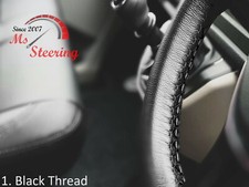 LEATHER STEERING WHEEL COVER FOR AUVERLAND SOVAMAG BLACK SEAM