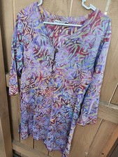 Bali Batiks Blue Purple Abstract   Dress Size Small  Hand Painted Resort Wear
