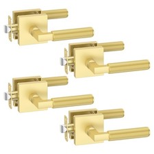 4 Pack Gold Passage Door Handles, Knurled Door Levers Interior Gold Door Leve...