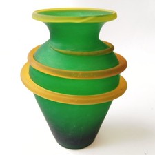Small glass paste vase 13 cm colors green and yellow