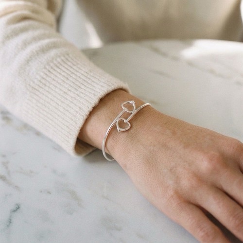 Bracelet jonc cœurs argent - bracelet,