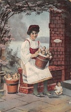 Postcard fantasy / representative of babies / washing machine / washerwoman