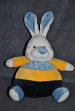 🍀Peluche Doudou Lapin CP INTERNATIONAL Jaune Bleu Boule 20 /30 Cm NEUF
