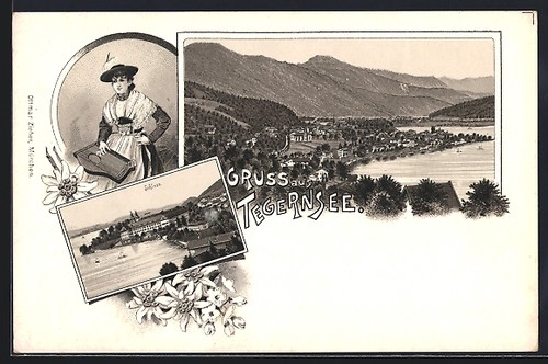Lithographie tegernsee femme - lithographie, tegernsee,