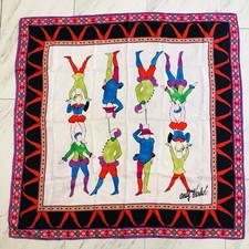 Vtg 80s ANDY WARHOL Circus Clown Carnival Silk Scarf Large 36x36" Cream Black