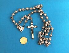 Antique Large Rosary 19th Century Solid Silver Beads Mother of Pearl Cross Punchings 57cm