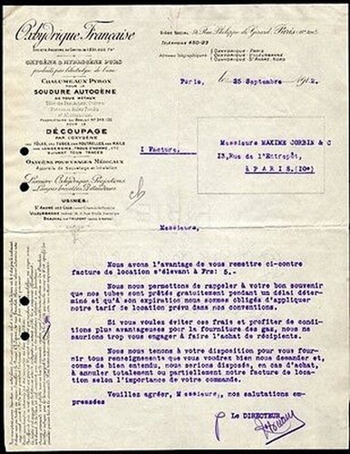 Facture 1912 oxhydrique - 1912,