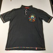 Coogi Multicolor Peacock Feather Black Embroidered Short Sleeve Collared Polo XL