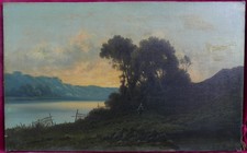 R.T. Stuart Landscape Painting Sunset Oil/Canvas 19th Century Signed