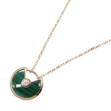 CARTIER Amulette XS Necklace 1P Diamond 18KPG Pink Rose Gold Malachite Used