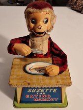 AUTOMATE ANCIEN SUZETTE THE EATING MONKEY MADE IN JAPAN SINGE JOUET TÔLE ROBOT 