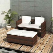 Canapé de 2 Places et 2 Repose-pieds Poly Rotin Noir Meuble de Jardin vidaXL