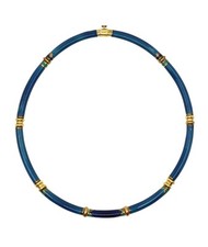 Vintage La Nouvelle Bague 18K Gold Turquoise Navy Enamel Necklace