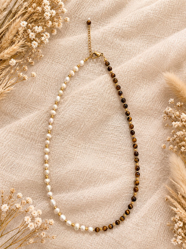 Collier perles pierres - collier, en